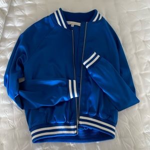 Sapphire blue satin varsity bomber from Lovers + Friends. Size xs
